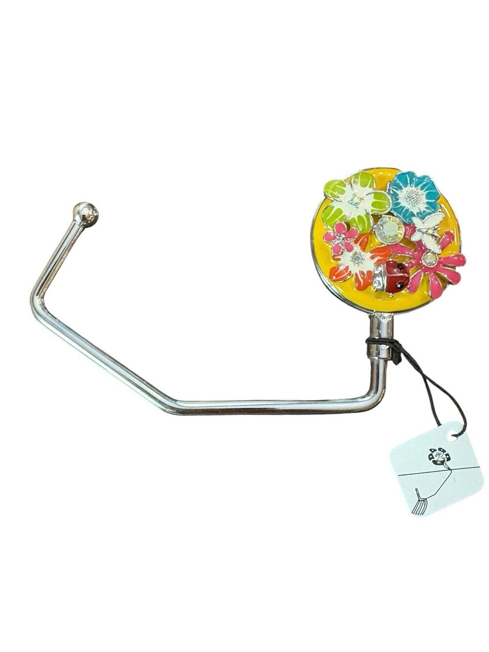 SPRING STREET CRYSTAL FLOWERS LADYBUG HANDBAG HOLDER PURSE HOOK NEW